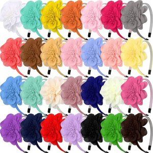 30 Pcs Chiffon Flower Headbands with Ribbon Rainbow Hair Bow Set Child